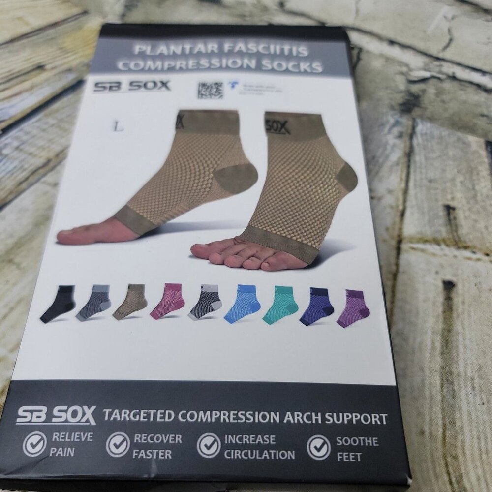 SB SOX Plantar Fasciitis Compression Socks  Arch Support Low Cut LARGE Beige